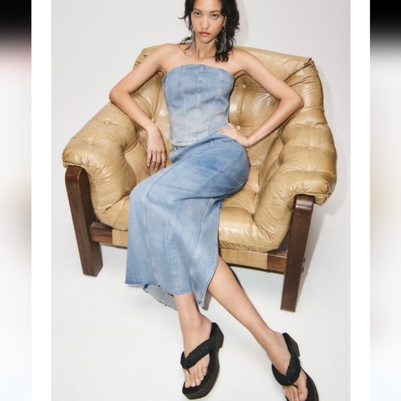 Zara denim midi skirt blue Size XS S M XL - Picture 15 of 17